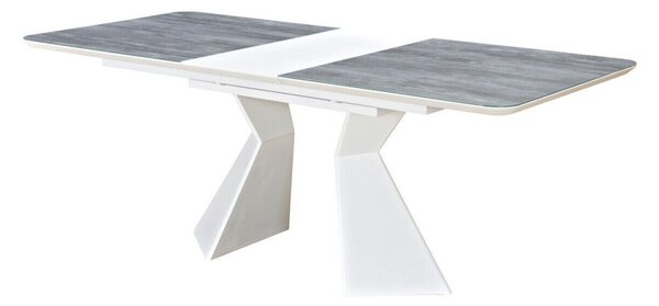 Asztal Riverton 334 Fehér, Szürke, 76x90x160cm, Hosszabbíthatóság, Üveg, Közepes sűrűségű farostlemez, Közepes sűrűségű farostlemez