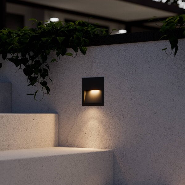 Lucande LED beépíthető fali lámpa Loya, 11,5x11,5 cm, szürke, IP54, Fekete, Alumínium, Modern