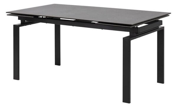 Asztal Oakland 389, Fekete, 76x85x160cm, Hosszabbíthatóság, Edzett üveg, Kerámia, Fém