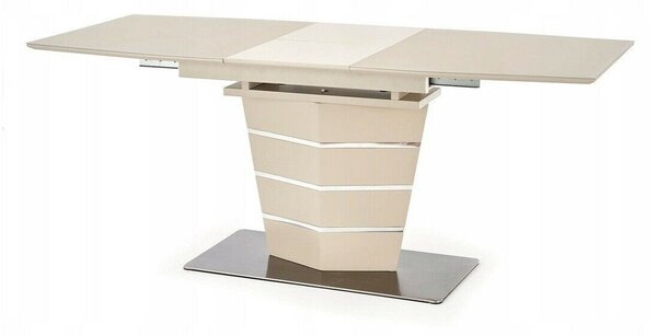 Asztal Houston 532, Krém, 76x80x140cm, Hosszabbíthatóság, Edzett üveg, Közepes sűrűségű farostlemez, Fém, Közepes sűrűségű farostlemez