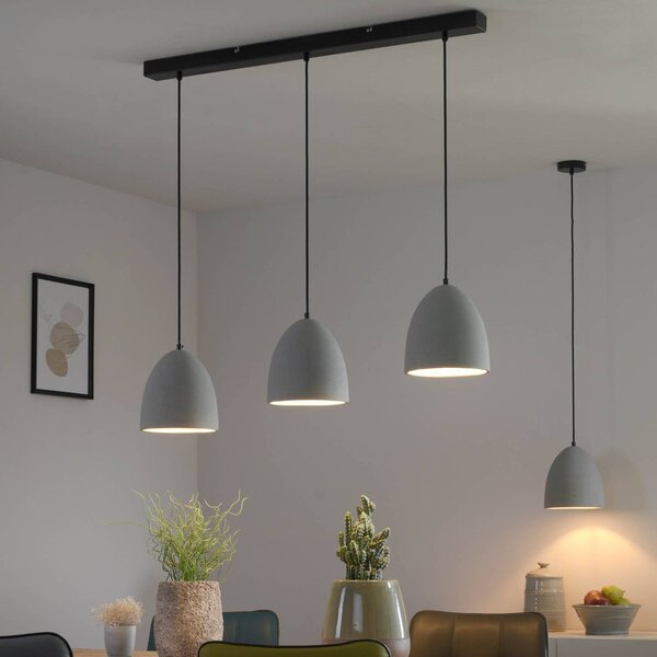 Paul Neuhaus függőlámpa Eton, 3.flg., 100 cm, beton, G9, dimmelhető, Alu / szürke / cink, Nappali / Étkező, Beton