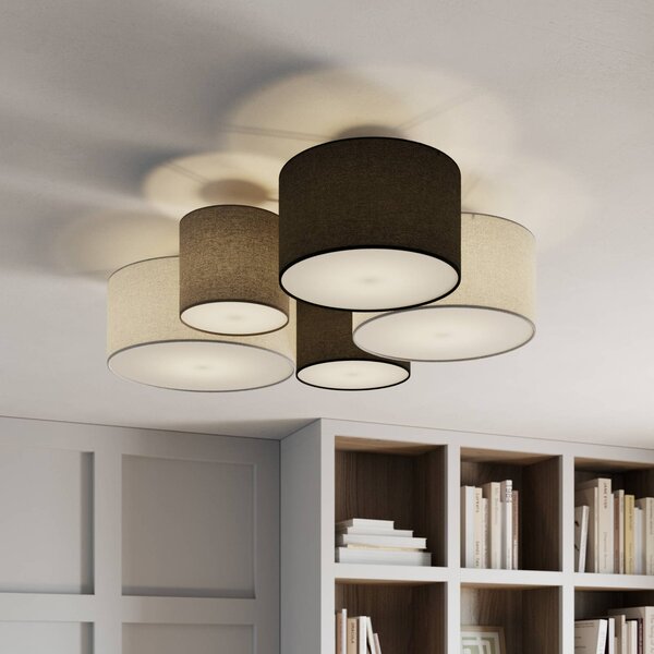 Trio Lighting mennyezeti lámpa Hotel öt textil ernyővel, dimmelhető, Nappali / Étkező, Textil / szövet / selyem, Modern