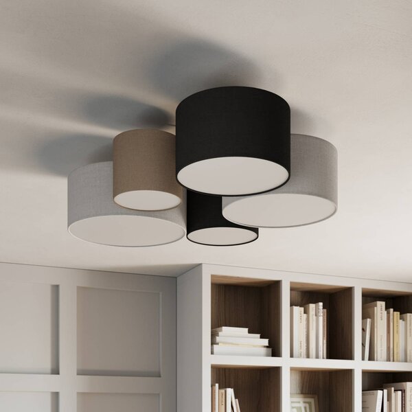 Trio Lighting mennyezeti lámpa Hotel öt textil ernyővel, dimmelhető, Nappali / Étkező, Textil / szövet / selyem, Modern