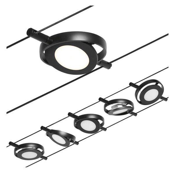 Paulmann Wire RoundMac LED kábelrendszer 5 izzós, fekete, Fekete, Folyosó, fém, Modern