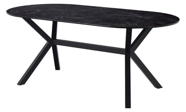 Asztal Oakland 497, Fekete, 74x90x180cm, Edzett üveg, Kerámia, Fém
