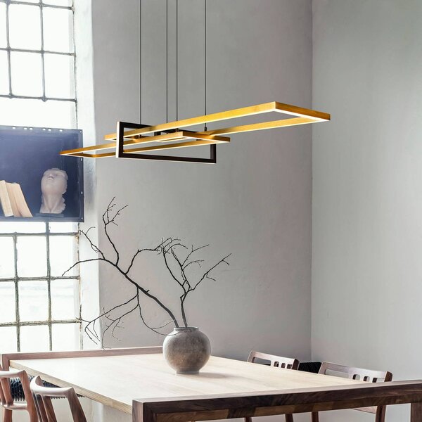 Trio Lighting Salinas LED-es függőlámpa, sárgaréz színű, fém, 110 cm hosszú, dimmelhető, Sárgaréz / arany, Nappali / Étkező, fém, Modern