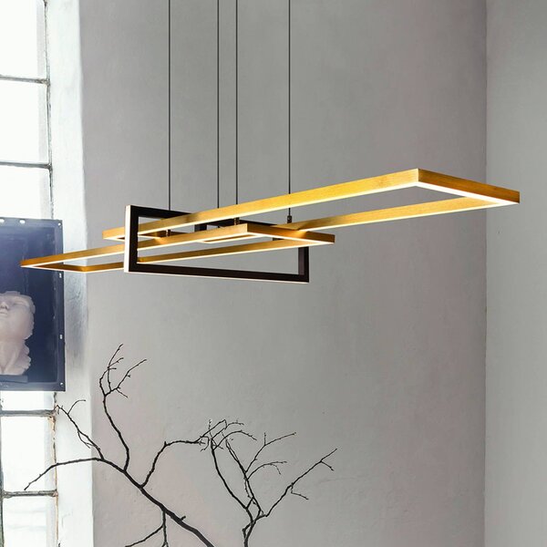 Trio Lighting Salinas LED-es függőlámpa, sárgaréz színű, fém, 110 cm hosszú, dimmelhető, Sárgaréz / arany, Nappali / Étkező, fém, Modern