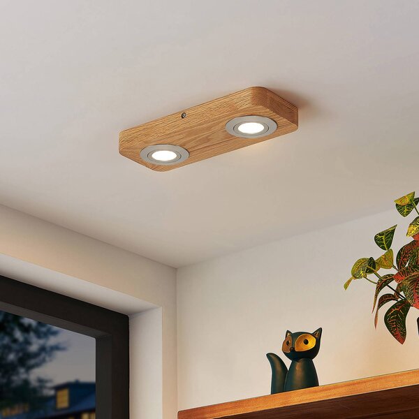 Lindby LED mennyezeti lámpa Mikari, 30 cm, fa, forgatható, Világos fa, Nappali / Étkező, Fa, Modern
