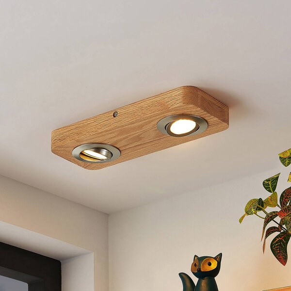 Lindby LED mennyezeti lámpa Mikari, 30 cm, fa, forgatható, Világos fa, Nappali / Étkező, Fa, Modern