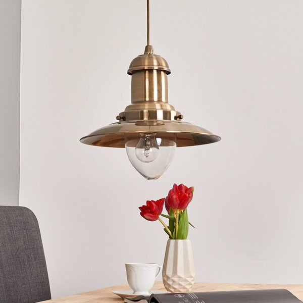 Searchlight Függő lámpa Fisherman Ø 32 cm antik sárgaréz, dimmelhető, Bronz / antik sárgaréz, Nappali / Étkező, fém, Tengeri