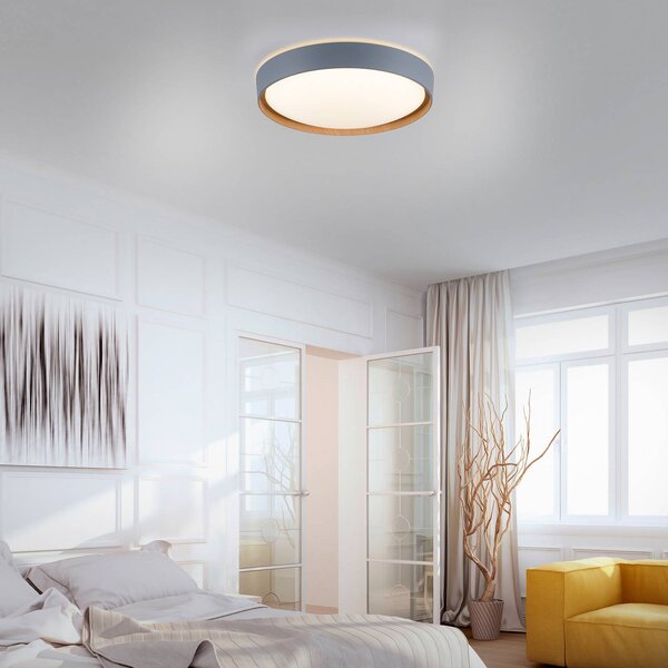 Q-Smart-Home Paul Neuhaus Q-EMILIA LED mennyezeti világítás, szürke/fa, dimmelhető, Alu / szürke / cink, Nappali / Étkező, fém