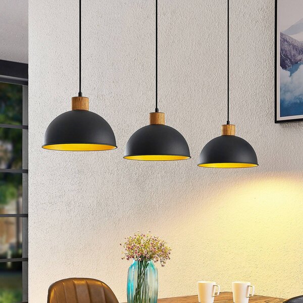Lindby Flurin függőlámpa, 3 lámpás, 107cm, fekete, fém, dimmelhető, Fekete, Nappali / Étkező, fém, Modern