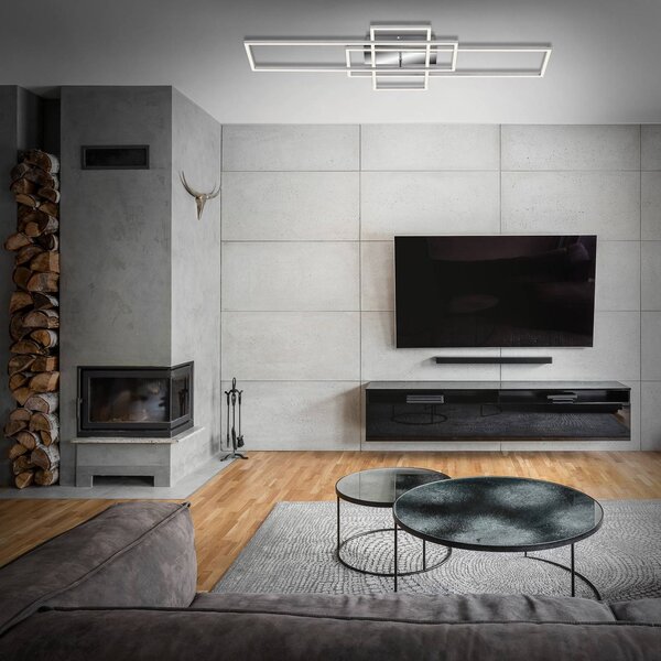 Briloner Frame mennyezeti lámpa téglalap 3-izzós CCT alu, dimmelhető, Alu / szürke / cink, Nappali / Étkező, fém, Modern