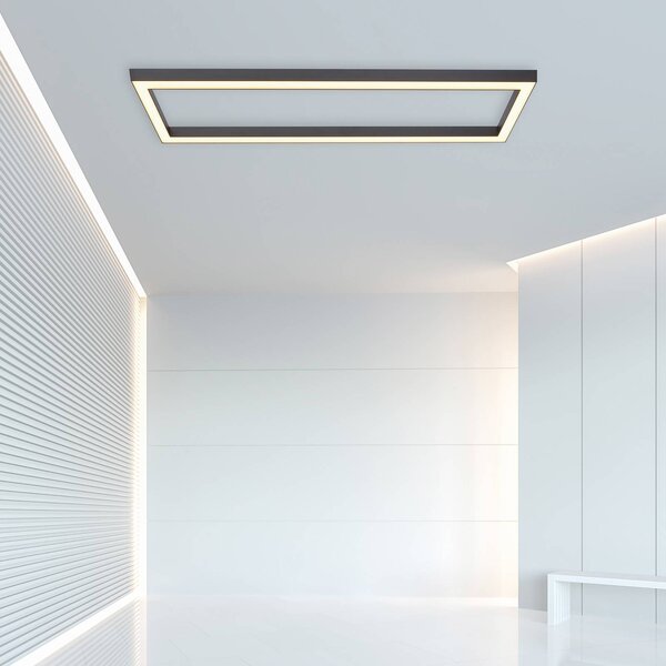 PURE LED mennyezeti lámpa Lines, 110 x 30 cm, antracit, távirányítóval, dimmelhető, Alu / szürke / cink, Nappali / Étkező, fém, Modern
