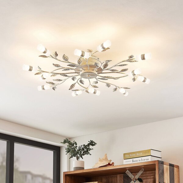 Lindby LED mennyezeti lámpa Bolonia, bronz/fehér, Ø 80 cm, Bronz / antik sárgaréz, Nappali / Étkező, fém, Vidéki otthon / Rusztikus