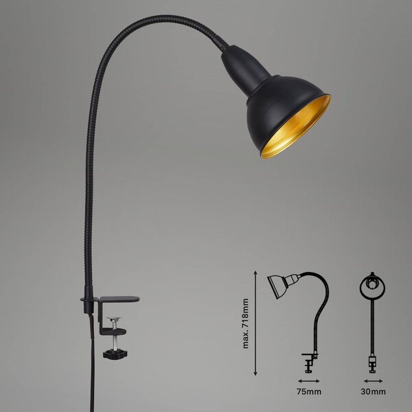 Briloner Hygge Comfort light Retro csíptetős lámpa, fekete, Fekete, Nappali / Étkező, fém, Vintage