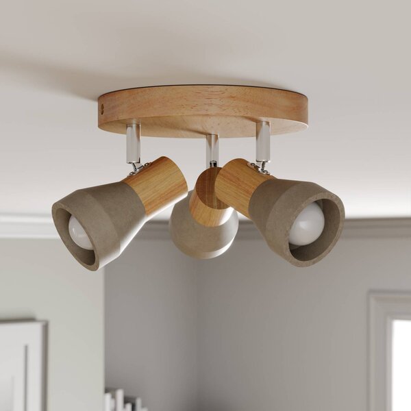 Lindby Filiz spotlámpa, 3-lámpás, Ø 20 cm, fa, beton, E14, dimmelhető, Alu / szürke / cink, Hálószoba, Beton, Skandináv