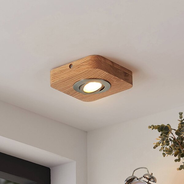 Lindby LED mennyezeti lámpa Mikari, 14 cm, fa, forgatható, Világos fa, Nappali / Étkező, Fa, Modern