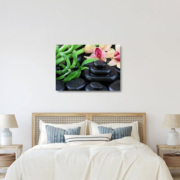 Üveg kép - Kövek és orchideák (70x50 cm)
