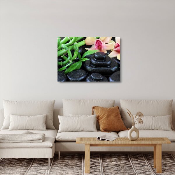 Üveg kép - Kövek és orchideák (70x50 cm)