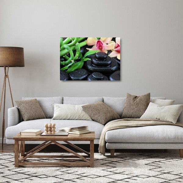 Üveg kép - Kövek és orchideák (70x50 cm)