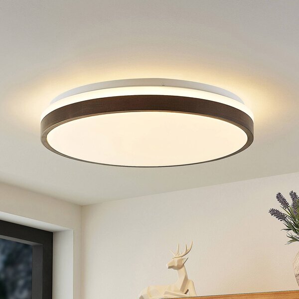 Lindby Hudsona LED mennyezeti világítás, Ø 49 cm, fa, barna, dimmelhető, Sötét fa, Nappali / Étkező, Fa, Modern