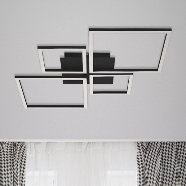 Briloner Frame LED mennyezeti lámpa, fok.dimm, 4izzós fek, dimmelhető, Fekete, Nappali / Étkező, fém, Modern