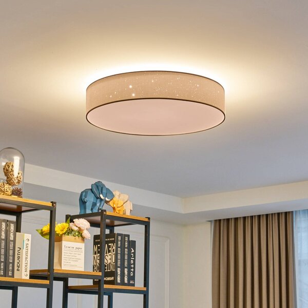 Lindby Ellamina LED mennyezeti lámpa, Ø 60 cm, fehér, textil, dimmelhető, Fehér / opál, Nappali / Étkező, Textil / szövet / selyem, Modern