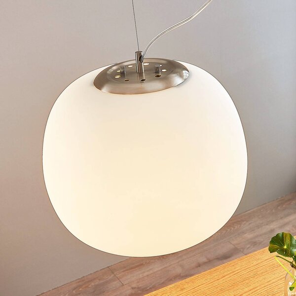 Lindby függőlámpa Ginevra, Ø 38 cm, fehér, üveg, E27, dimmelhető, Fehér / opál, Konyha, Üveg, Modern
