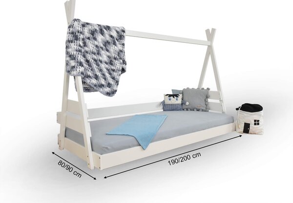 Teepee 2 fehér tömör fa házikó ágy - két méretben Méret: 90x200