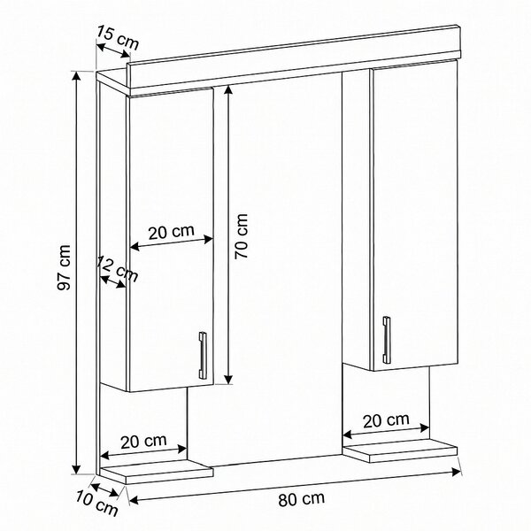 Viva STYLE Tükrös fürdőszobai szekrény LED világítással - DUPLA szekrénnyel - 80 x 99 x 15 cm