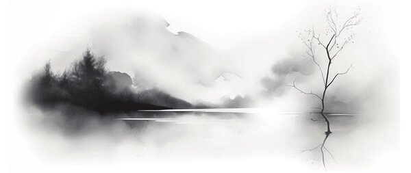Üveg kép - Tintafestmény tájkép (70x50 cm)