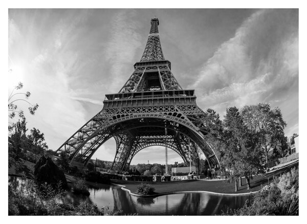 Üveg kép - Eiffel-torony, fekete-fehér (70x50 cm)
