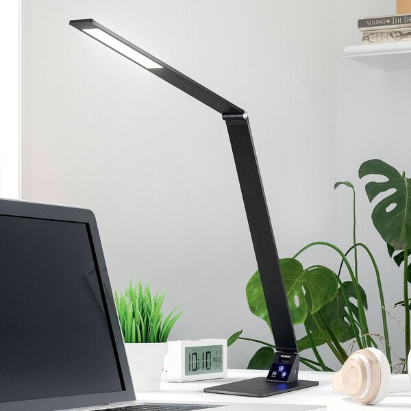Fabas Luce LED lámpa Wasp, érintésszabályozóval, fekete, dimmelhető, Fekete, Dolgozószoba / Iroda, fém, Modern