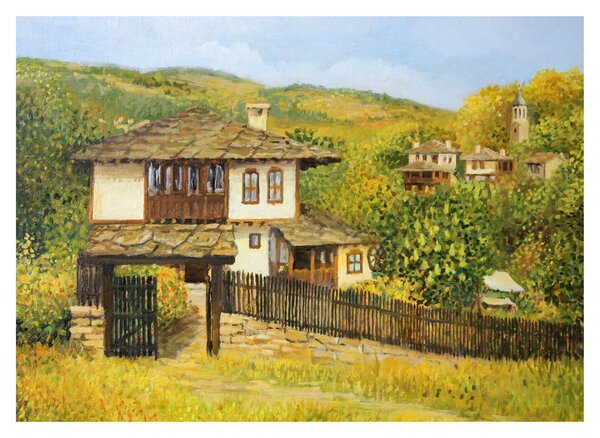 Üveg kép - Házak nyáron (70x50 cm)
