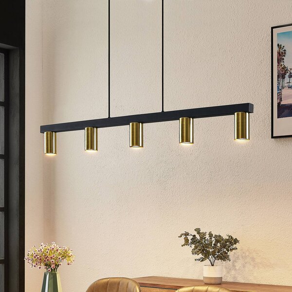 Lindby függőlámpa Baliko, fekete/réz, 5 lámpás, GU10, dimmelhető, Fekete, Nappali / Étkező, fém, Modern