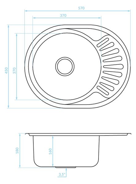 Kuchinox Normál, 1 rekeszes rozsdamentes mosogató 570x450x180 mm csepegtetővel, sima felület, acél, LAV-SGN_083T