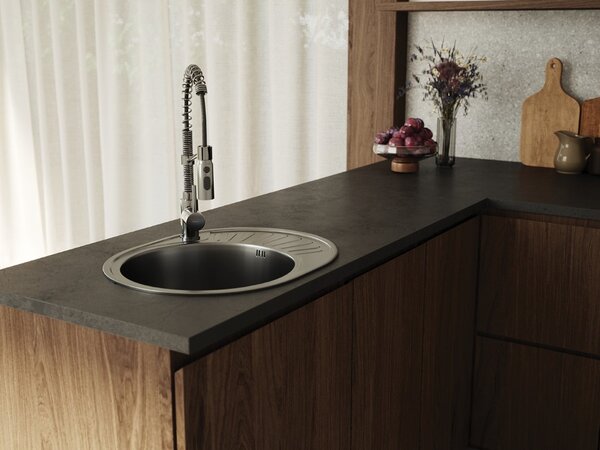Kuchinox Normál, 1 rekeszes rozsdamentes mosogató 570x450x180 mm csepegtetővel, sima felület, acél, LAV-SGN_083T