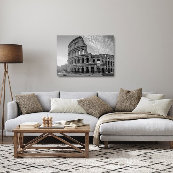 Üveg kép - Colosseum Rómában, fekete-fehér (70x50 cm)