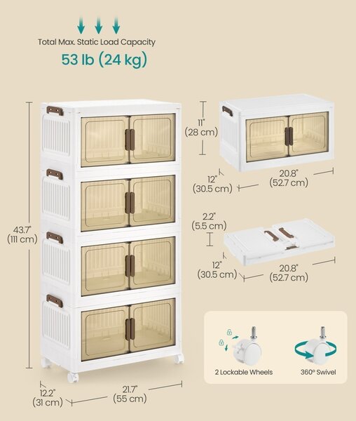 Set de Cutii de Depozitare Dennys, Alb, 55x31x111 cm
