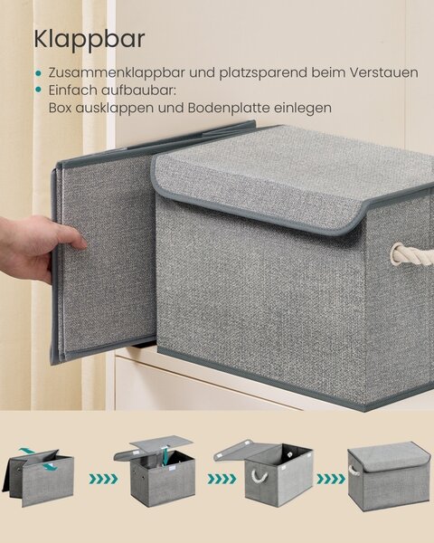 Set 3 piese Cutii de depozitare Tina, Gri, 50x30x30 cm