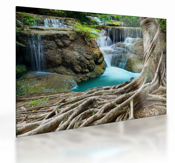Üveg kép - Folyó vízesésekkel (70x50 cm)