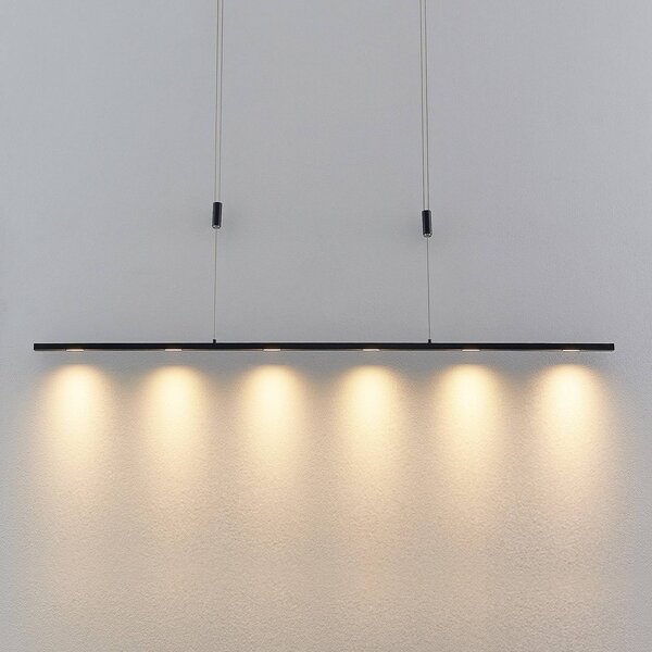 Lucande LED-es függőlámpa Stakato, 140 cm, 6 lámpás, fényerőszabályzóval,, dimmelhető, Fekete, Nappali / Étkező, fém, Modern