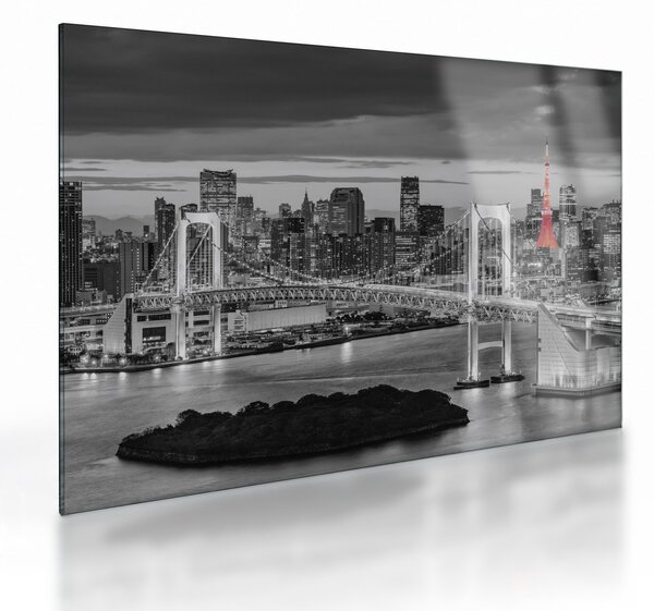 Üveg kép - Nagyváros piros toronnyal (70x50 cm)