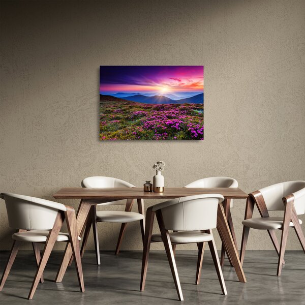 Üveg kép - Hegyi virágzó táj (70x50 cm)