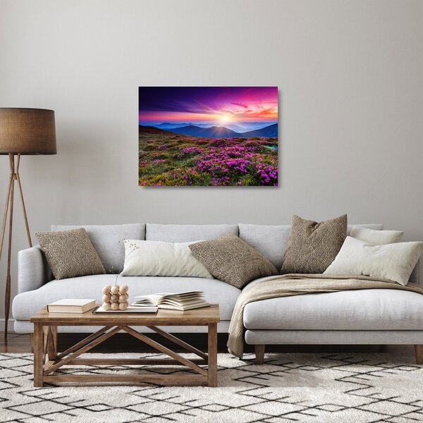 Üveg kép - Hegyi virágzó táj (70x50 cm)