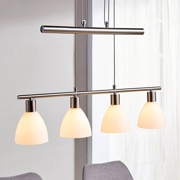 Lindby függőlámpa Simeon, nikkel színű, üveg, 73 cm, E14, dimmelhető, Alu / szürke / cink, Nappali / Étkező, Üveg, Modern