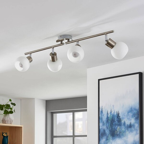 Lindby mennyezeti lámpa Elaina, 70 cm, 4 lámpás, nikkel, üveg, E14, dimmelhető, Alu / szürke / cink, Nappali / Étkező, fém, Modern