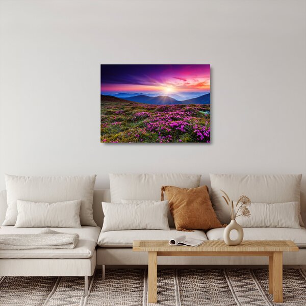 Üveg kép - Hegyi virágzó táj (70x50 cm)