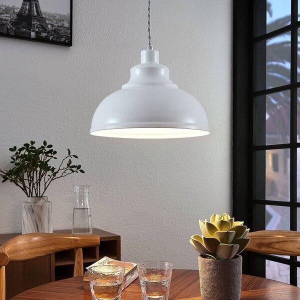 Lindby függesztéklámpa Albertine, 29 cm, fehér, fém, dimmelhető, Fehér / opál, Nappali / Étkező, fém, Vintage